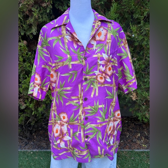 Alvish Tops - Unisex Alvish Enjoy Life Coral Purple Hawaiian Shirt with Floral Print size S